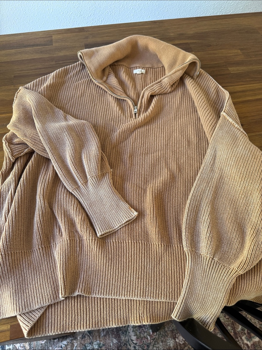 aerie Ribbed Half-Zip Turtleneck Sweater - Camel